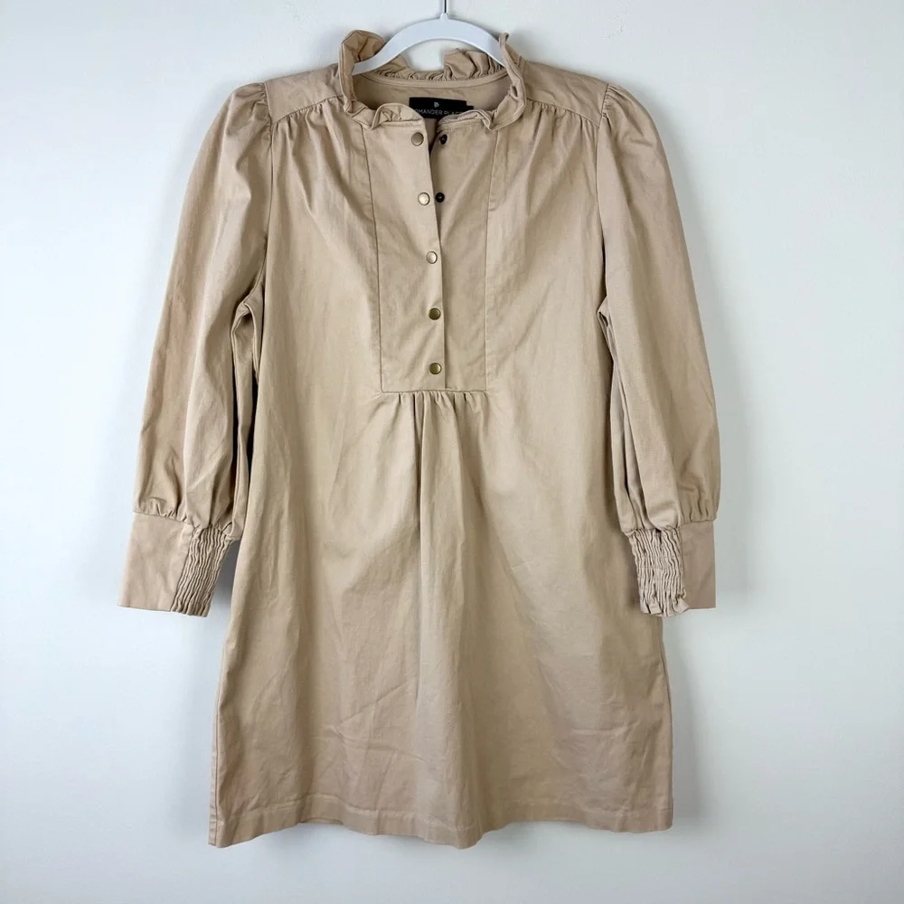 Tuckernuck Pomander Place Claiborne Cotton Mini Dress Tan Khaki - Picture 3 of 7